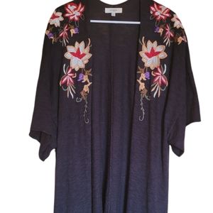 Umgee Black Cardigan with Floral Embroidery, Size XL/1X